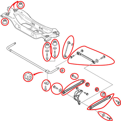 FOR MONDEO ST220 SALOON HATCH REAR SUSPENSION TRAILING ARMS LINKS RODS BUSHES K1