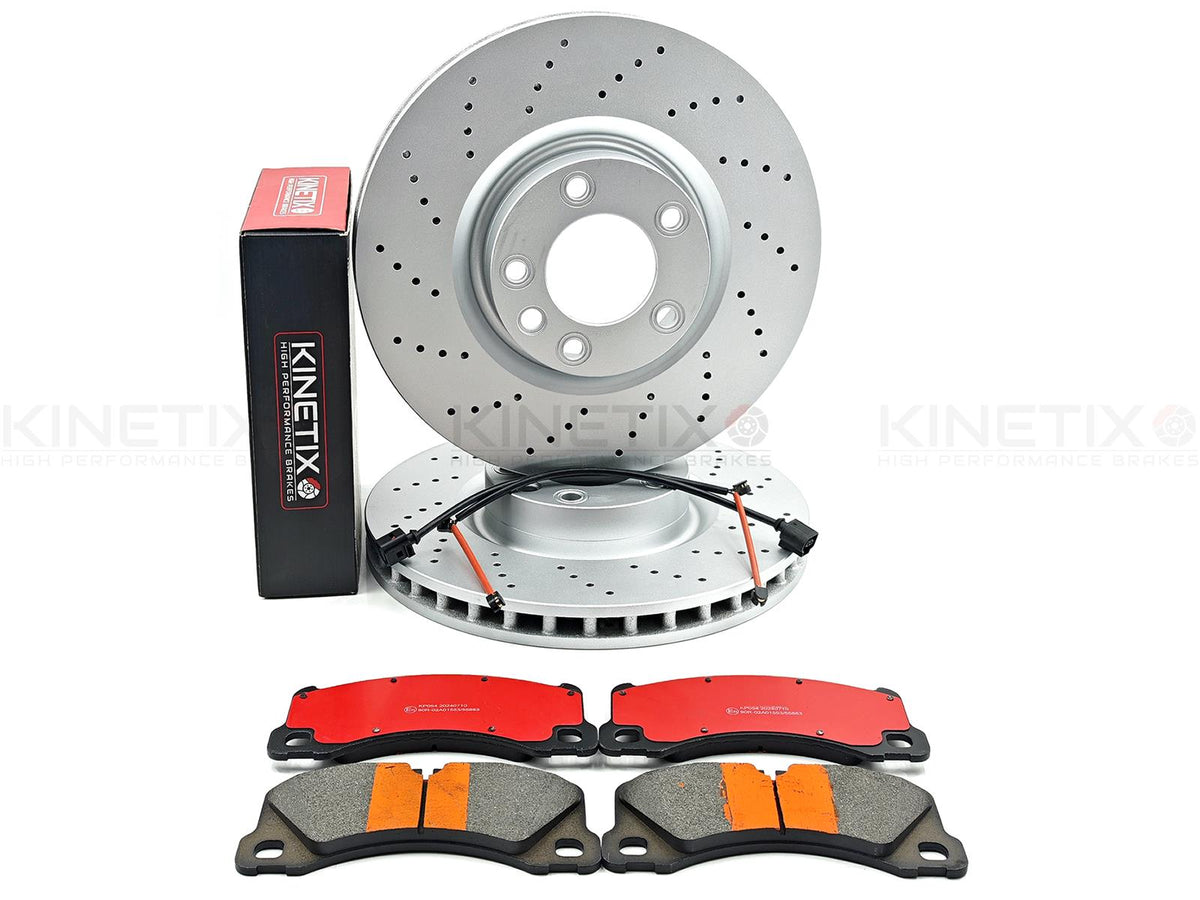 FOR VW TOUAREG 6.0 W12 2004-10 DRILLED FRONT BRAKE DISCS PADS SENSORS 368mm