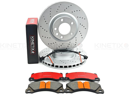 FOR VW TOUAREG 5.0 V10 TDI 2002-10 DRILLED FRONT BRAKE DISCS PADS SENSORS 368mm