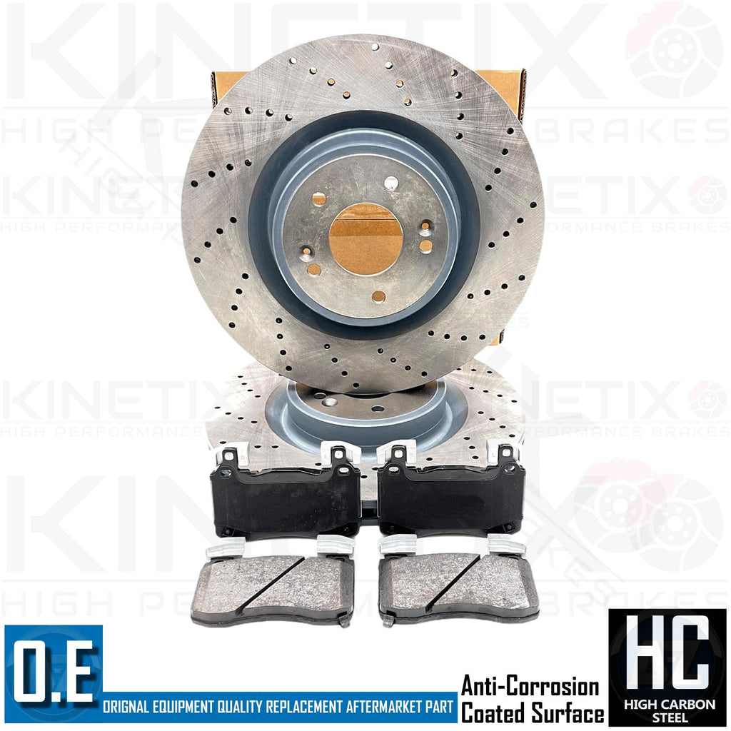 FOR KIA STINGER 3.3 T-GDI 17- FRONT CROSS DRILLED BRAKE DISCS PADS 350mm