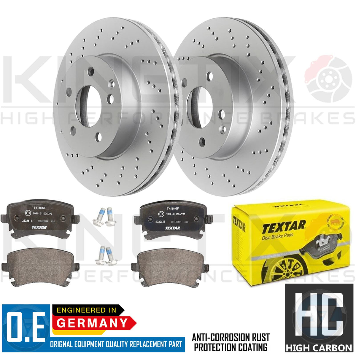 FOR BENTLEY CONTINENTAL FLYING SPUR REAR DRILLED BRAKE DISCS TEXTAR PADS 335mm