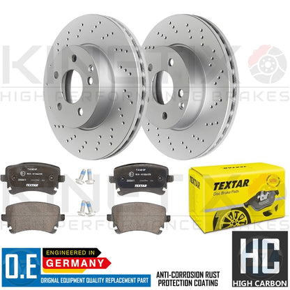 FOR BENTLEY CONTINENTAL FLYING SPUR REAR DRILLED BRAKE DISCS TEXTAR PADS 335mm