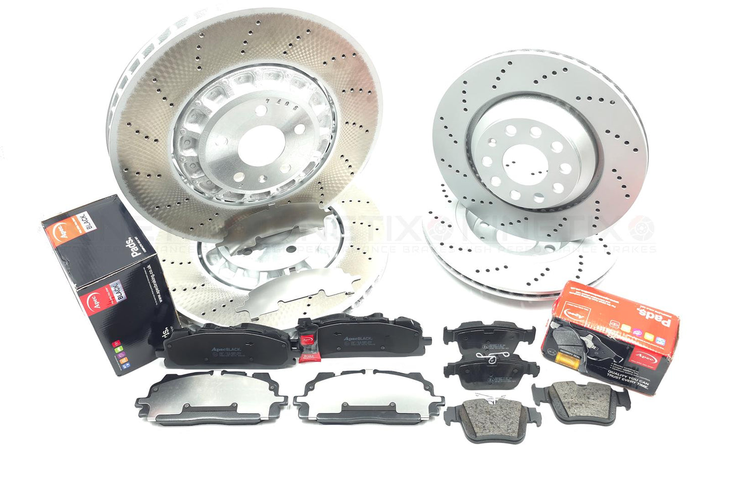 FOR AUDI RS3 8Y 21- DRILLED FRONT REAR BRAKE DISCS APEC PADS SENSORS 375mm 310mm