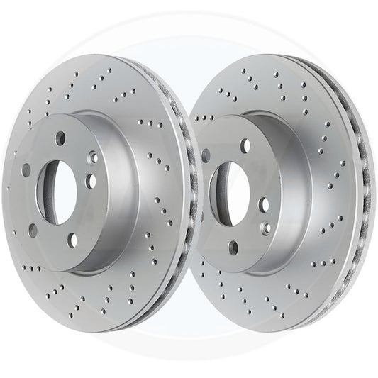 FOR CUPRA BORN 45/58 21- CROSS DRILLED PERFORMANCE FRONT BRAKE DISCS PAIR 340mm