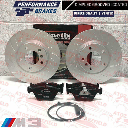 BMW E36 M3 EVO FRONT DIMPLED GROOVED BRAKE DISC DISCS MINTEX PADS SENSOR WIRE