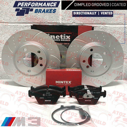 BMW E36 M3 EVO FRONT DIMPLED GROOVED BRAKE DISC DISCS MINTEX PADS SENSOR WIRE