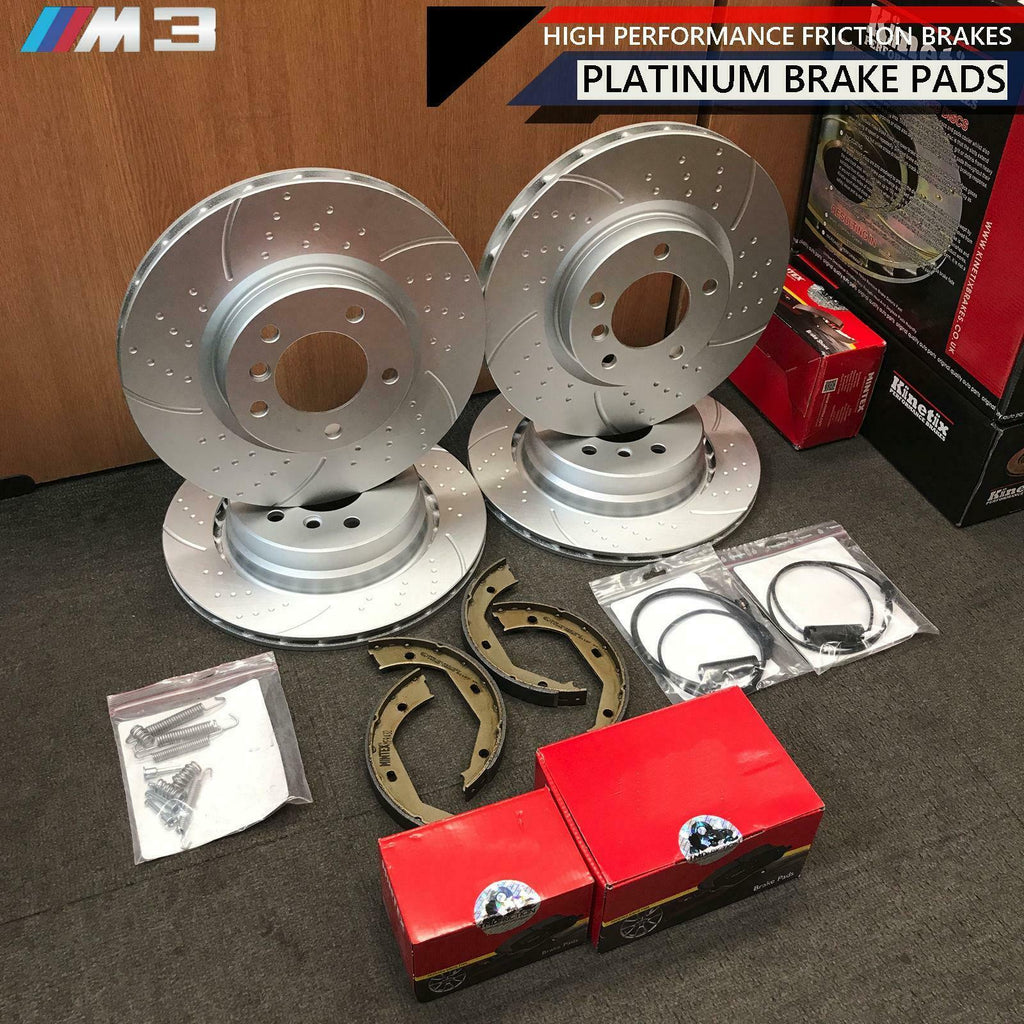 BMW E36 M3 FRONT REAR PERFORMANCE BRAKE DISCS PLATINUM BRAKE PADS SHOES SENSORS