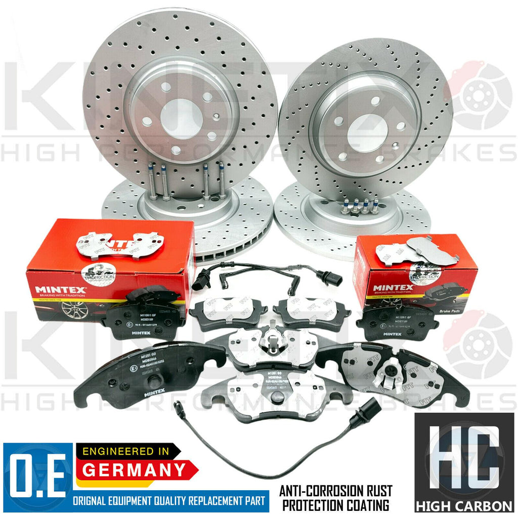 FOR AUDI A4 B8 2.7 TDI FRONT REAR DRILLED BRAKE DISCS MINTEX PADS WIRE SENSORS