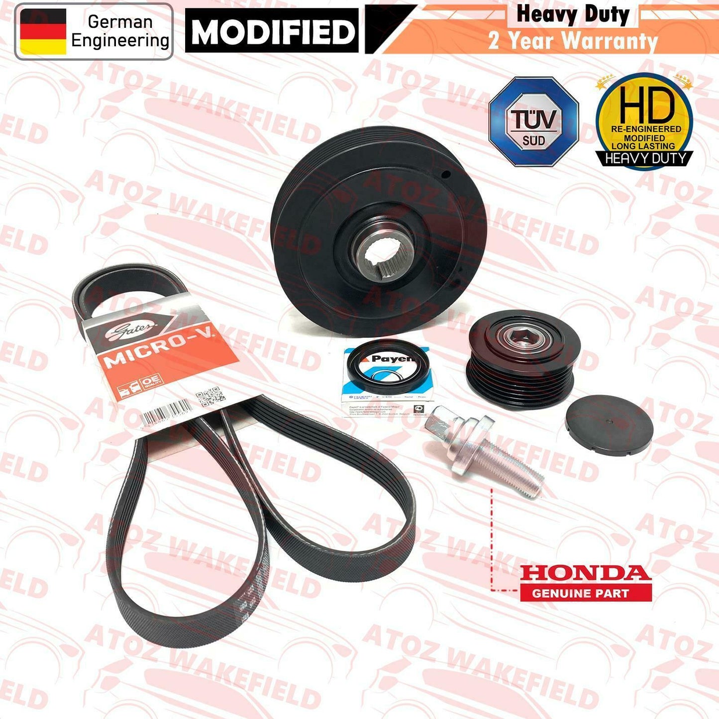 FOR ACCORD CIVIC CRV FRV 2.2 CDTi DIESEL ALTERNATOR CRANK SHAFT PULLEY BELT
