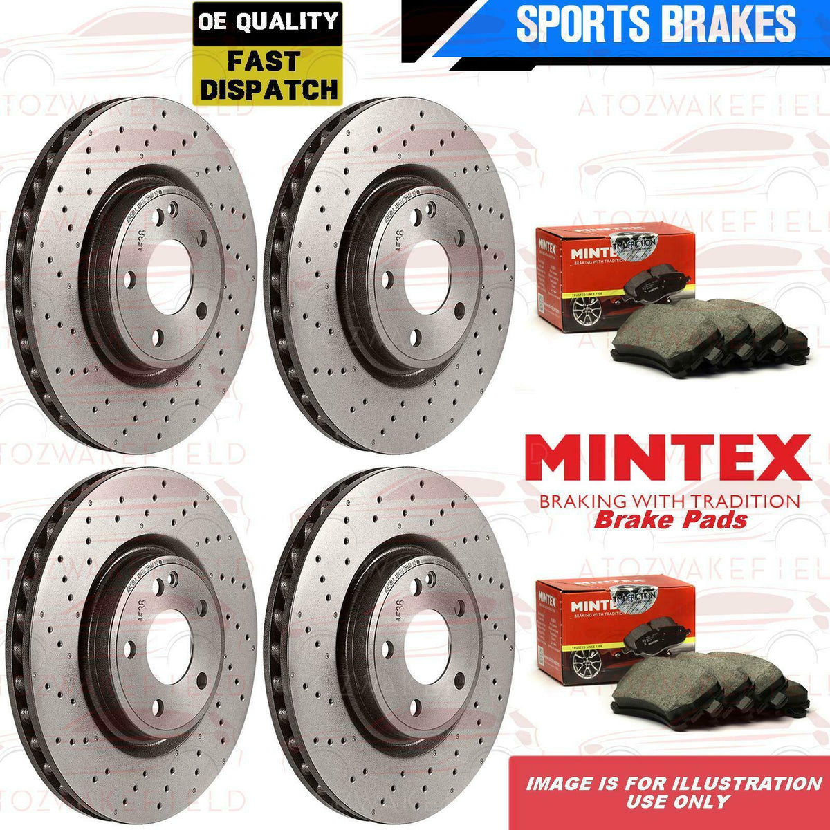 FOR AUDI A1 1.4 TFSI FRONT REAR DRILLED PERFORMANCE BRAKE DISCS MINTEX PADS