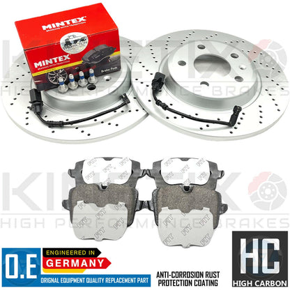 FOR AUDI A4 2.0 TFSI B8 REAR CROSS DRILLED BRAKE DISCS MINTEX PADS & WIRES 300mm