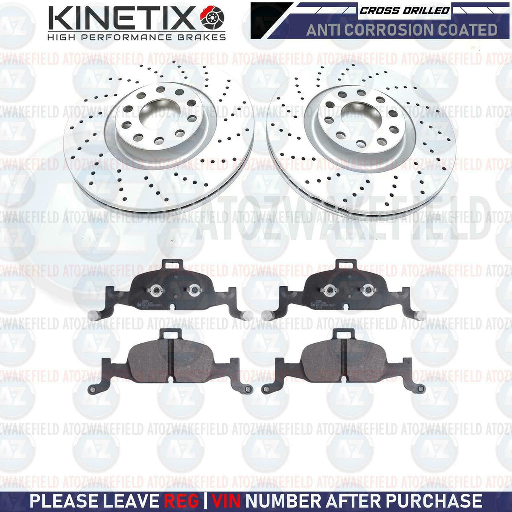 FOR AUDI A4 A5 A6 A7 Q5 CROSS DRILLED FRONT BRAKE DISCS & BRAKE PADS 338mm