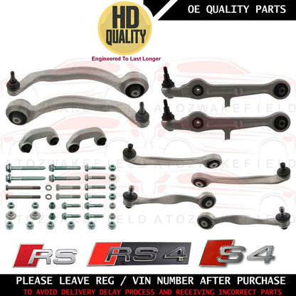 FOR AUDI RS4 S4 B6 B7 FRONT AXLE UPPER LOWER SUSPENSION WISHBONES CONTROL ARMS LINKS FITTING KIT TRACK TIE ROD ENDS HEAVY DUTY