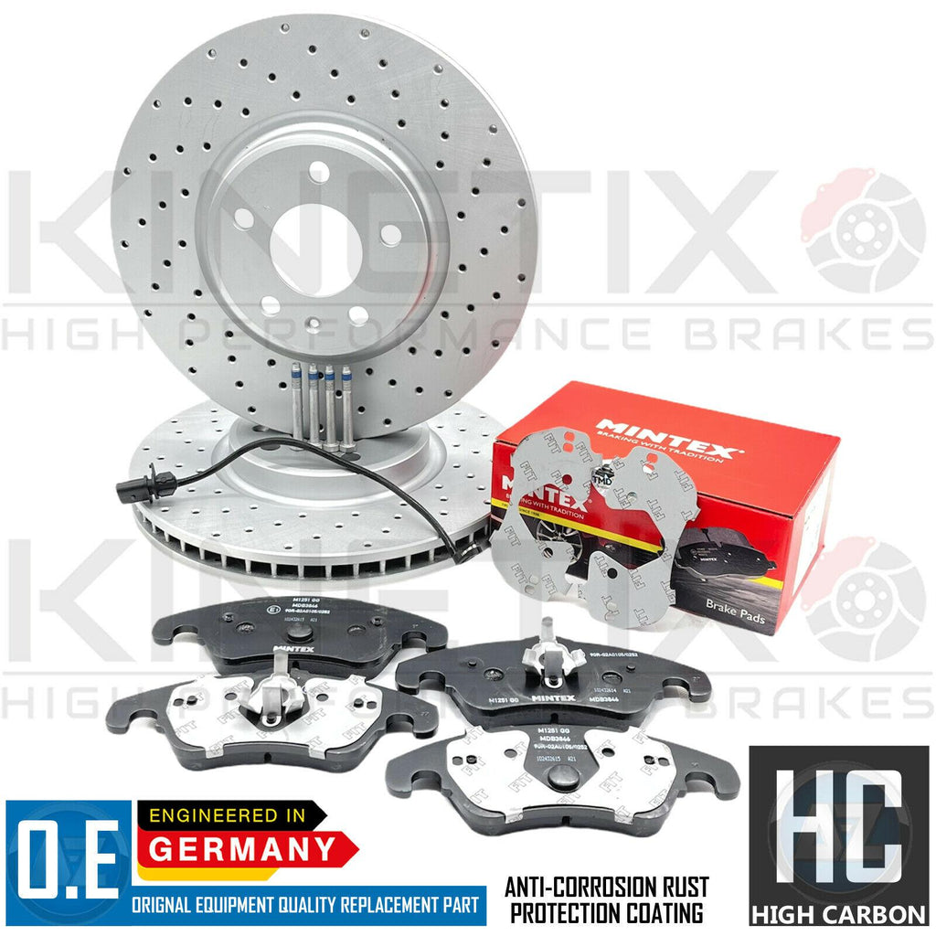 FOR AUDI A6 2.0 TFSI C7 FRONT DRILLED BRAKE DISCS MINTEX PADS & SENSOR 320mm
