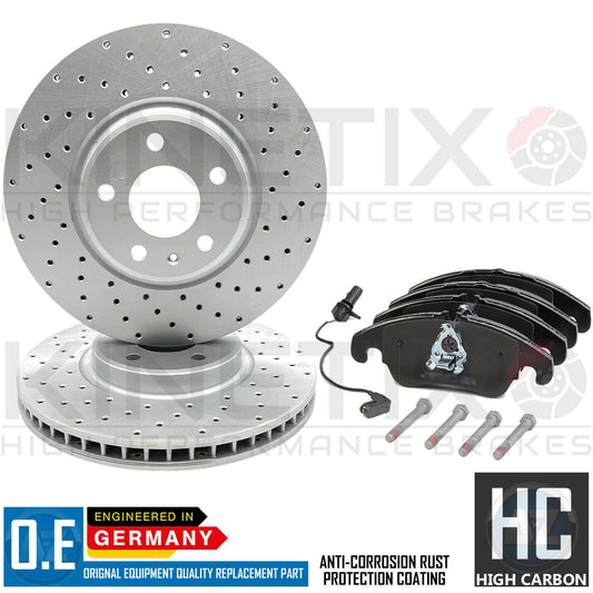 FOR AUDI A5 3.2 FSI FRONT DRILLED BRAKE DISCS PADS & WEAR SENSOR 320mm