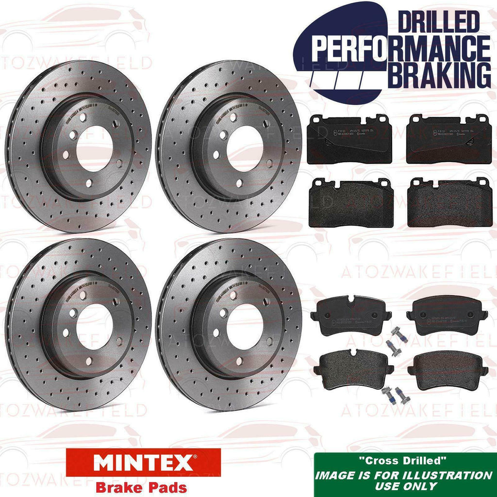 FOR AUDI A6 3.0 TDI FRONT REAR CROSS DRILLED BRAKE DISCS MINTEX BRAKE PADS WIRES
