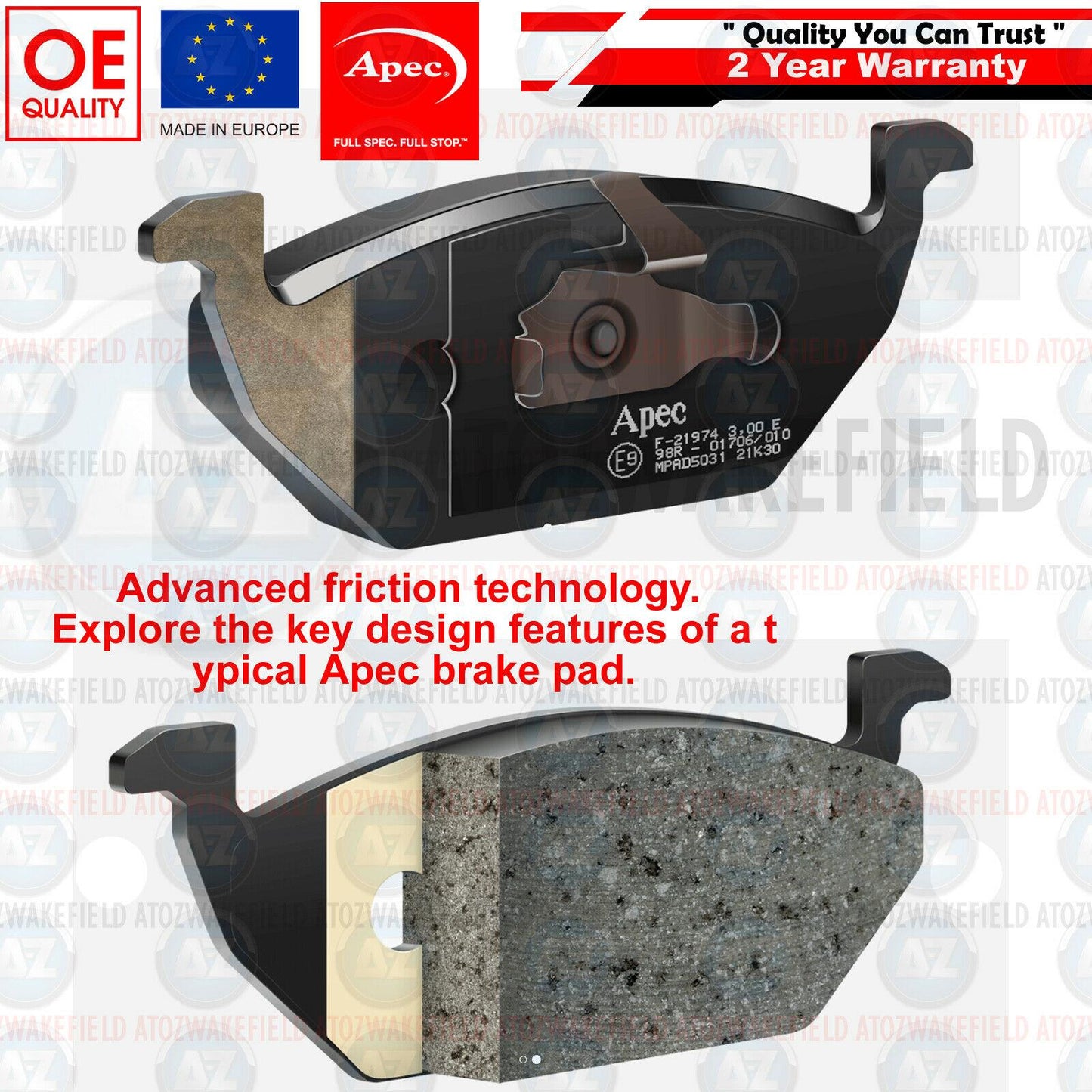 FOR VW TOUAREG 3.0 TDI 2017- APEC FRONT REAR BRAKE PADS & WEAR WIRE SENSORS