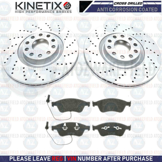 FOR AUDI A8 4.2 TDI (D3) FRONT CROSS DRILLED BRAKE DISCS PADS WEAR SENSOR 360mm