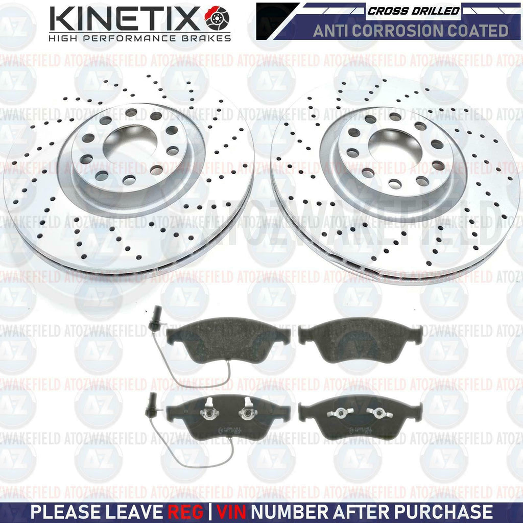 FOR AUDI A8 4.0 TDI (D3) FRONT CROSS DRILLED BRAKE DISCS PADS WEAR SENSOR 360mm