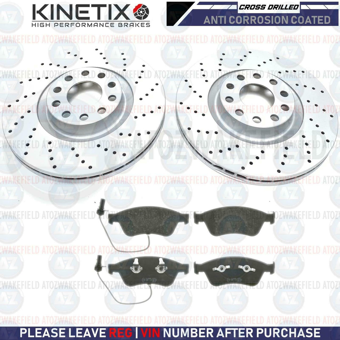 FOR AUDI A8 (D3) 02-09 FRONT CROSS DRILLED BRAKE DISCS PADS WEAR SENSOR 360mm