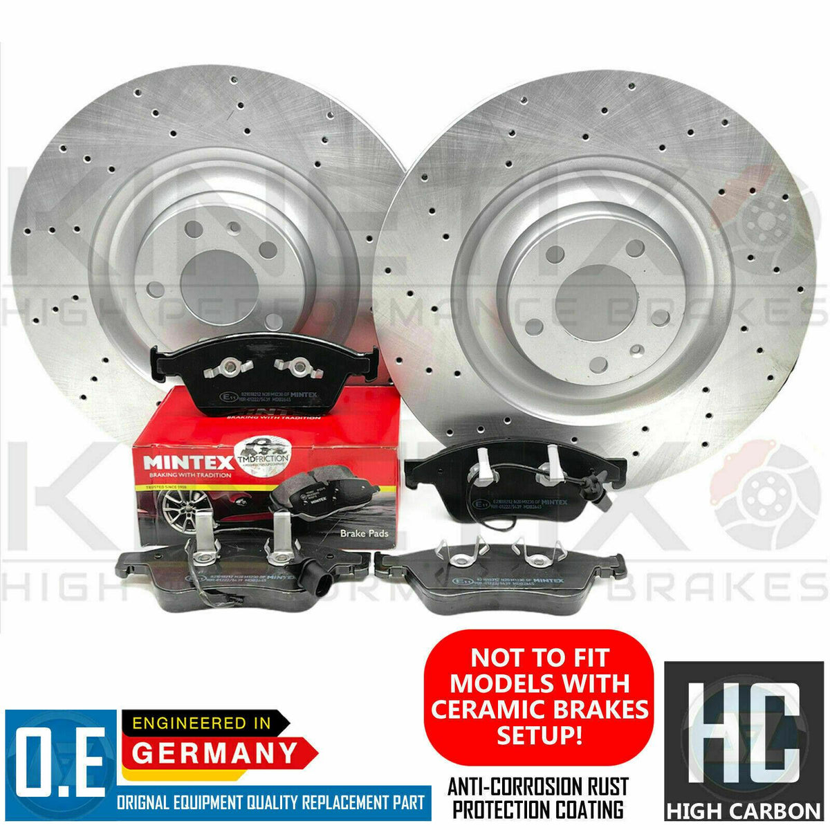 FOR AUDI S6 C6 V10 5.2 FRONT PERFORMANCE DRILLED BRAKE DISCS MINTEX PADS 385mm