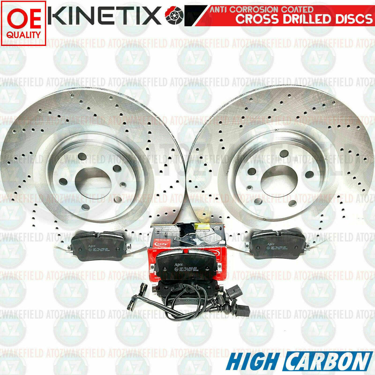 FOR AUDI Q8 45 TDI REAR DRILLED HIGH CARBON BRAKE DISCS APEC PADS & SENSORS 350m