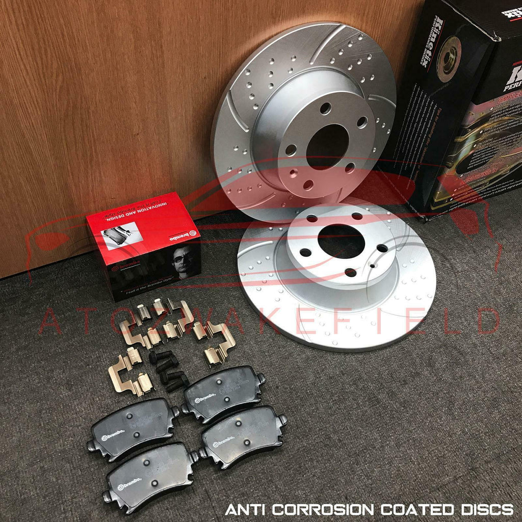 FOR AUDI TT 06-14 CROSS DIMPLED & GROOVED REAR BRAKE DISCS BREMBO PADS 286mm