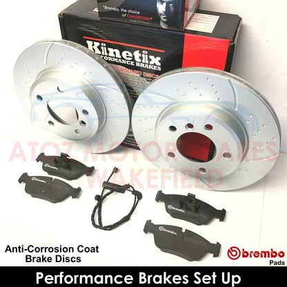 FOR BMW 3 SERIES 320d E46 FRONT DIMPLED GROOVED BRAKE DISCS BREMBO PADS SENSOR