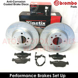 FOR BMW 3 SERIES 320d E46 FRONT DIMPLED GROOVED BRAKE DISCS BREMBO PADS SENSOR
