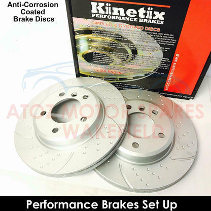 FOR BMW 3 SERIES 320d E46 FRONT DIMPLED GROOVED BRAKE DISCS BREMBO PADS SENSOR
