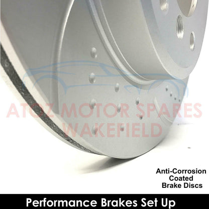 FOR BMW 3 SERIES 320d E46 FRONT DIMPLED GROOVED BRAKE DISCS BREMBO PADS SENSOR