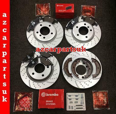 FOR BMW 320d E46 FRONT REAR BRAKE DISCS BREMBO PADS HANDBRAKE SHOES FITTING KIT