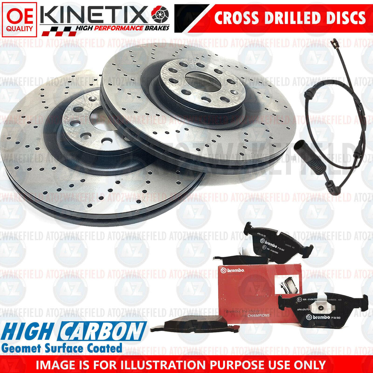 FOR BMW 330d E46 FRONT CROSS DRILLED BRAKE DISCS BREMBO PADS WIRE SENSOR 325mm