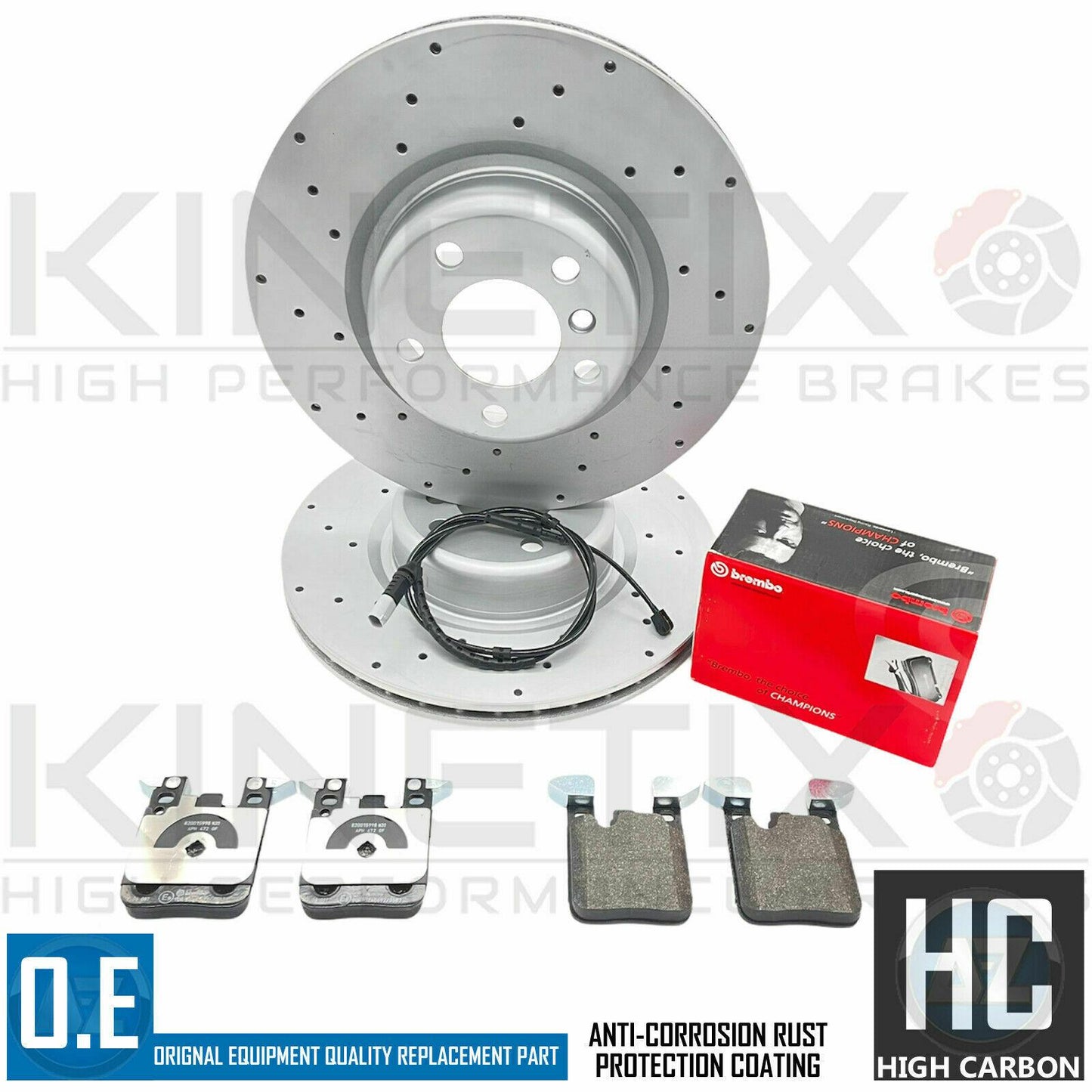 FOR BMW 330i F30 M SPORT REAR DRILLED BRAKE DISCS BREMBO PADS WEAR SENSOR 345mm