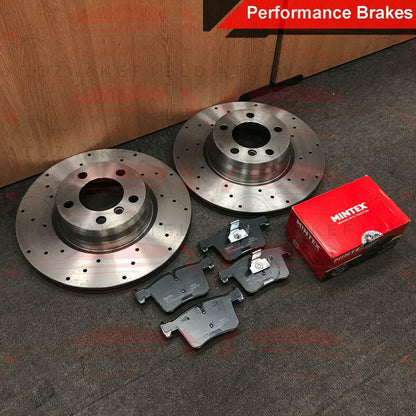 FIT BMW 330i 330d 430i 430d DRILLED FRONT BRAKE DISCS MINTEX PADS & SENSOR 330mm
