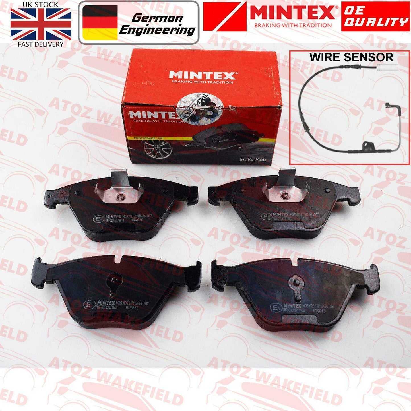 FOR BMW 330i 330d 335i 335d E90 E91 E92 E93 FRONT MINTEX BRAKE PADS WIRE SENSOR