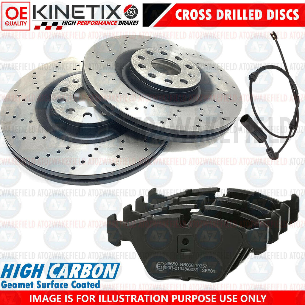 FOR BMW 330i E46 FRONT CROSS DRILLED BRAKE DISCS PADS WEAR WIRE SENSOR 325mm