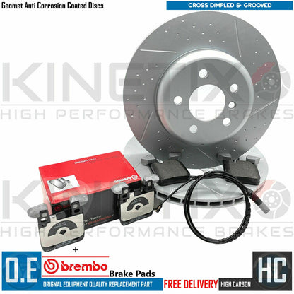 FOR BMW 330d M SPORT REAR DIMPLED GROOVED BRAKE DISCS BREMBO PADS SENSOR 345mm