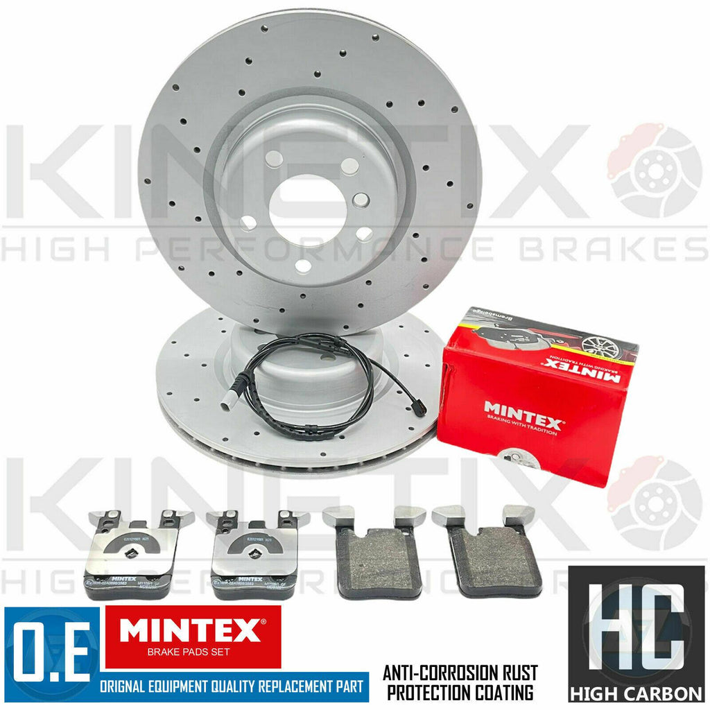 FOR BMW 335d F31 M SPORT REAR DRILLED BRAKE DISCS MINTEX PADS WEAR SENSOR 345mm