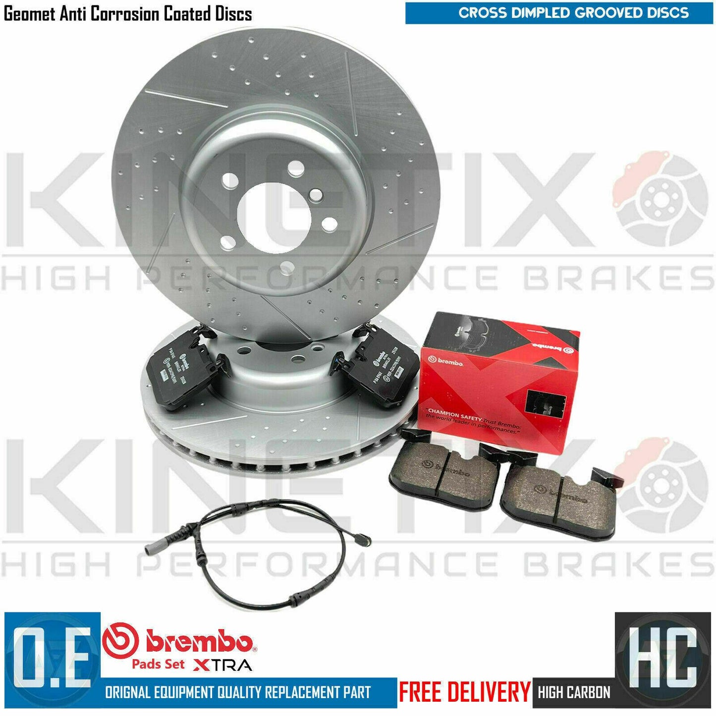 FOR BMW 3/4 SERIES FRONT DIMPLED GROOVED BRAKE DISCS BREMBO XTRA PADS WIRE 370mm