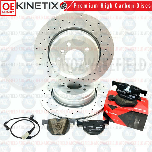 FOR BMW 5/6 SERIES E60 E61 E63 E64 REAR BRAKE DISCS BREMBO Xtra PADS SENSORS