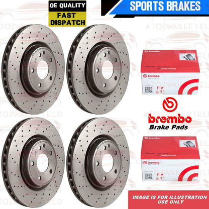FOR BMW 5 SERIES F10 F11 FRONT REAR DRILLED BRAKE DISCS BREMBO PADS WIRE SENSORS