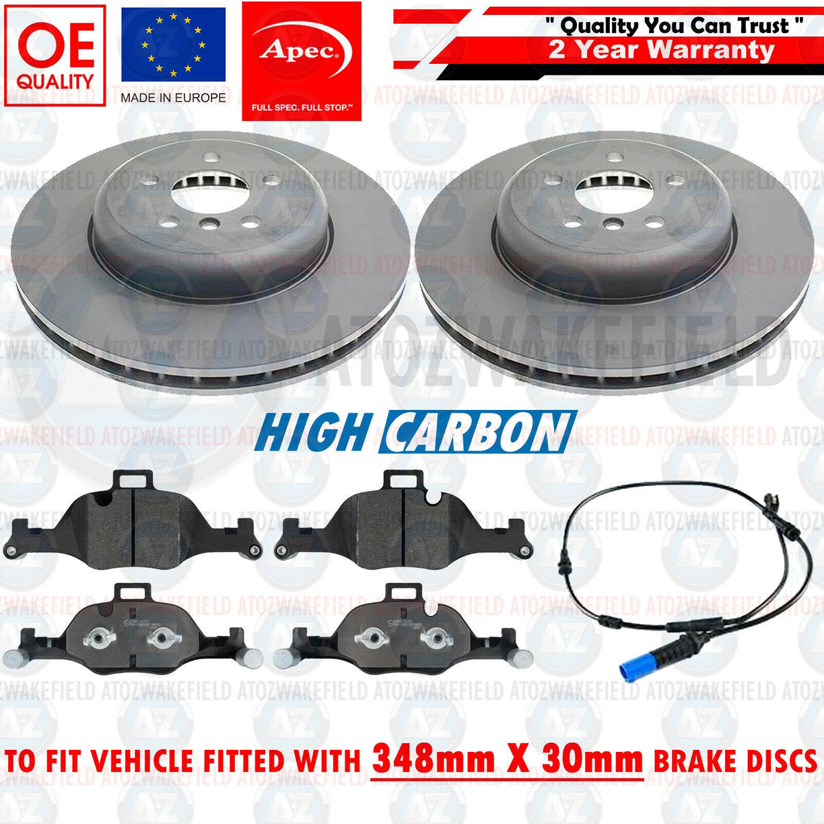 FOR BMW 525d G30 FRONT APEC HIGH CARBON BRAKE DISCS PADS WEAR SENSOR 348mm
