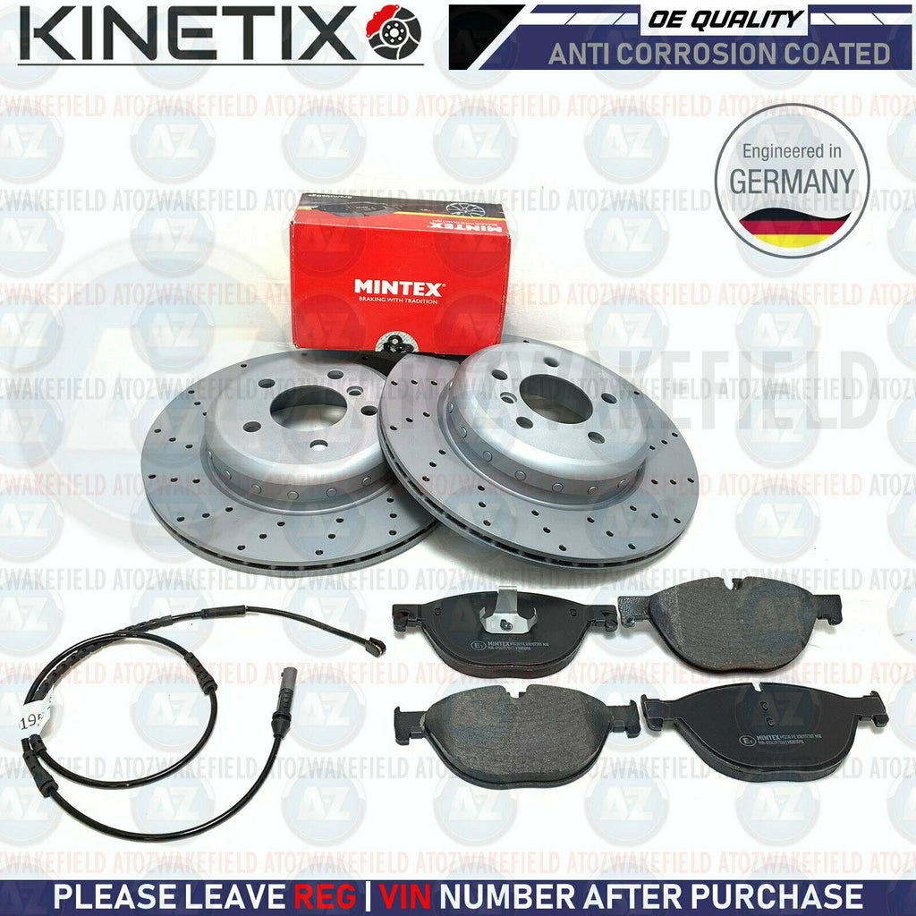FOR BMW 535d M SPORT FRONT DRILLED BRAKE DISCS MINTEX PADS WIRE SENSOR 348mm