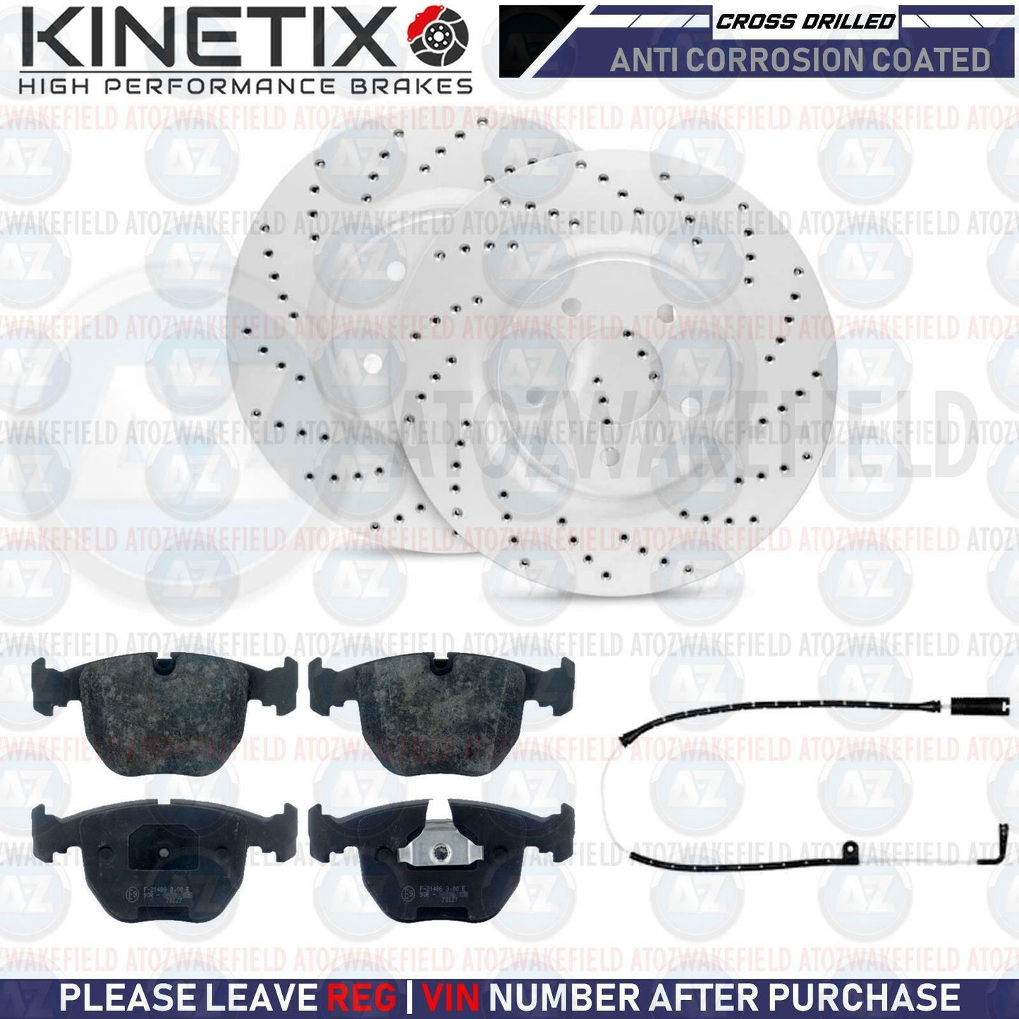 FOR BMW 540i E39 FRONT CROSS DRILLED BRAKE DISCS MINTEX PADS SENSOR 324mm