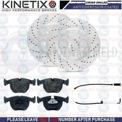 FOR BMW 540i E39 FRONT CROSS DRILLED BRAKE DISCS MINTEX PADS SENSOR 324mm