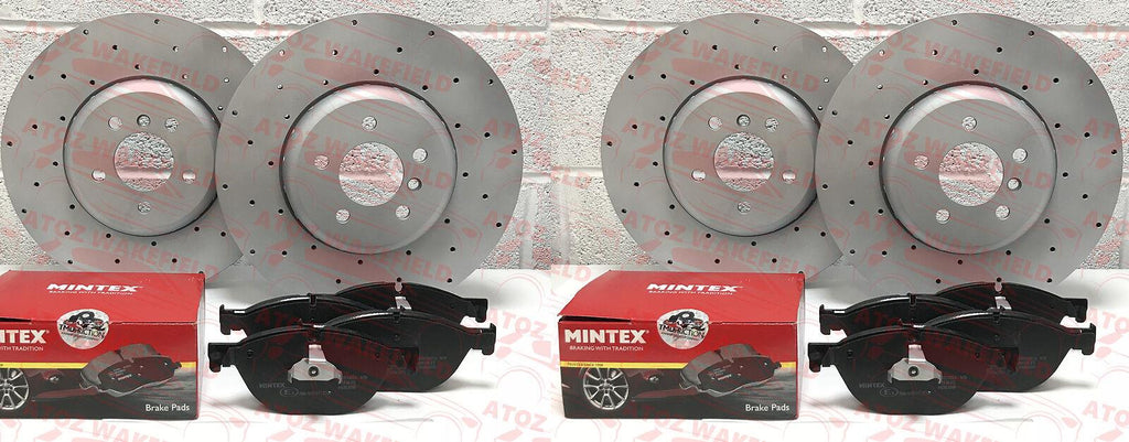 FOR BMW 550i M550d F07 F10 F11 FRONT REAR CROSS DRILLED BRAKE DISCS MINTEX PADS