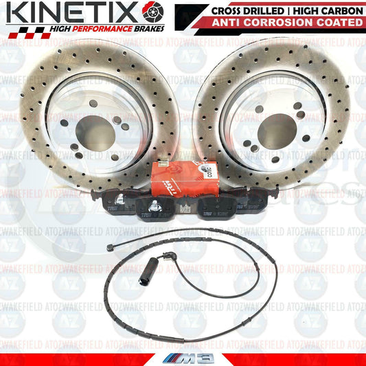 FOR BMW Z4 M E85 E86 Z4M 2006-2008 CROSS DRILLED REAR BRAKE DISCS TRW PADS & WEAR WIRE SENSOR LEAD 328mm