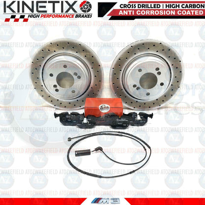 FOR BMW E46 M3 REAR CROSS DRILLED BRAKE DISCS PAD WEAR WIRE SENSOR 328mm