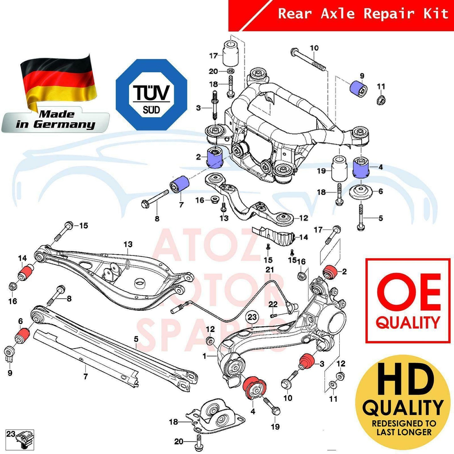 FOR BMW E46 REAR AXLE TRAILING SUBFRAME DIFF ARM BUSH BUSHES BUSHING REBUILD KIT